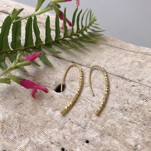 NORDSTROMS, 18K GOLD PLATED STERLING SILER CURVED THREADER EARRINGS. NWT - Picture 1 of 4